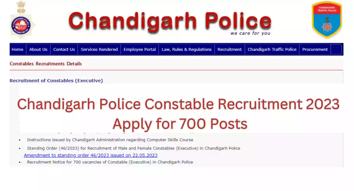 Chandigarh Police Constable Recruitment 2023: Apply for 700 Posts